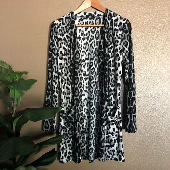 Black Leopard Button Down Long Sleeve Cardigan - Picture 1 of 7